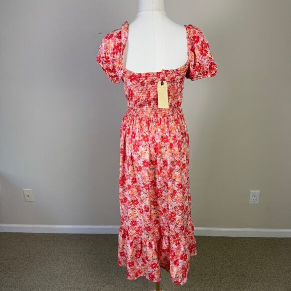 Band of the Free Puff Sleeve Floral Midi Dress US Women's S - Picture 2 of 9